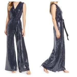 Donna Ricco Sequin Sleeveless Wide Leg Shimmer Jumpsuit/Navy/Size 2